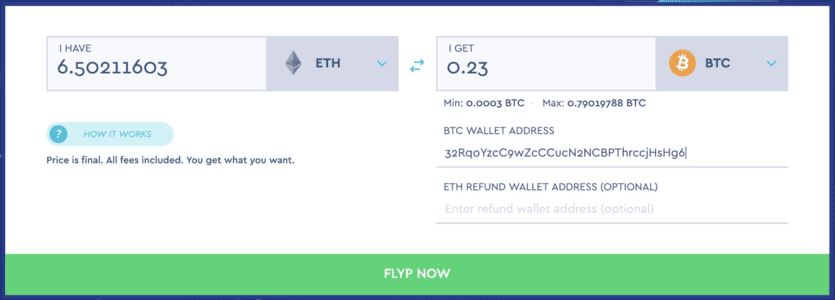 flyp.me Select the Cryptocurrencies