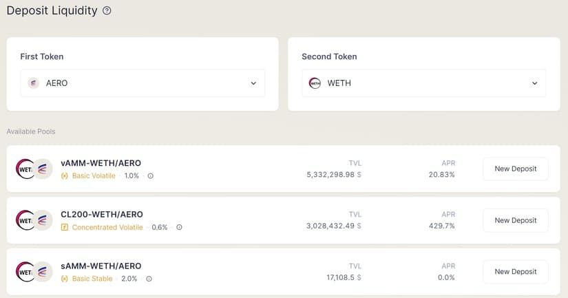 Aerodrome Finance Liquidity Pools