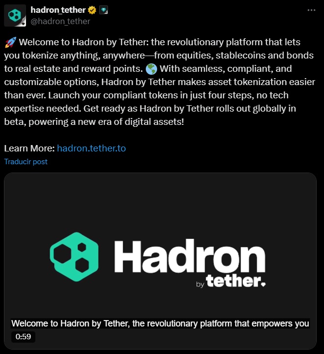 tether hadron tokenization tweet post