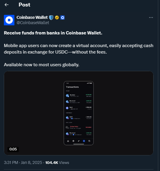 Tweet by CoinbaseWallet