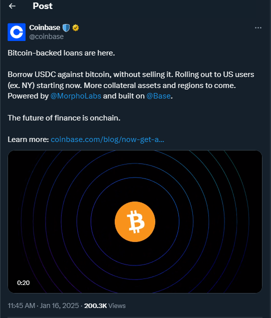 Tweet by Coinbase