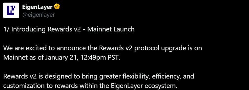 EigenLayer lanza la actualización Rewards v2 en la red principal de Ethereum