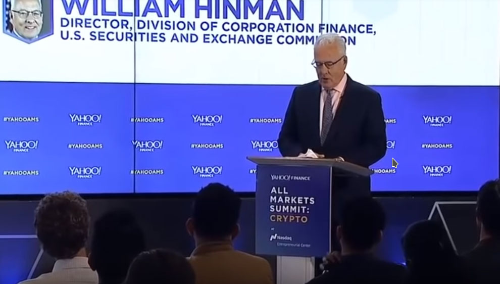 Hinman en la Cumbre de Todos los Mercados de Yahoo: Crypto Conference