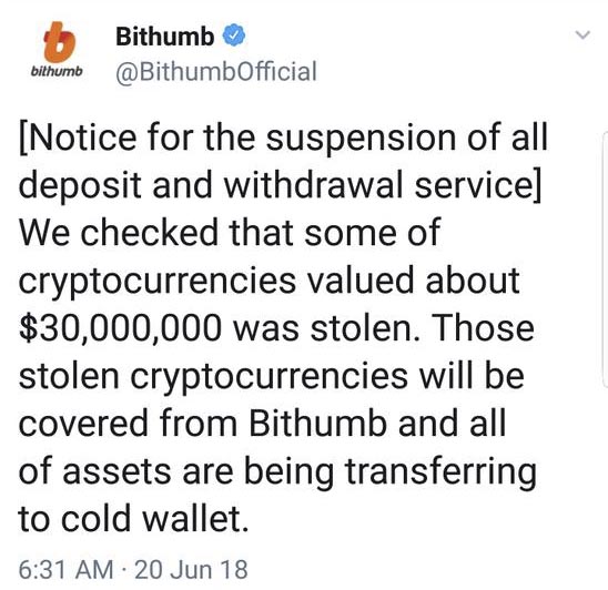 bithumb borra el tweet del hackeo de 30 millones de dolares