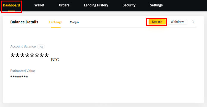 Deposit funds in Binance
